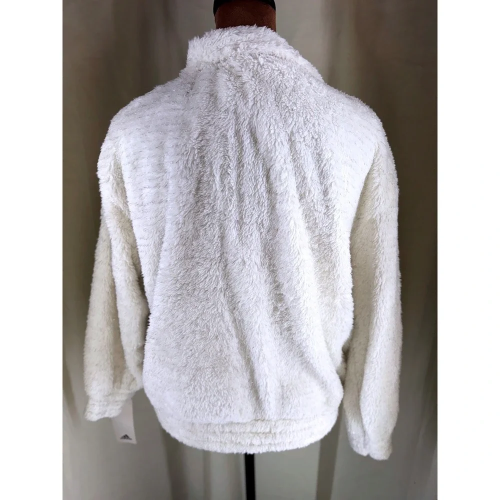 Adidas Sherpa Quarter Zip Girls XL‎ 18 Cream Sparkle NWT Fleece Cozy Neutral